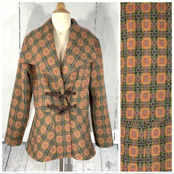Nick & Mo Retro/Vintage-Look Orange & Brown Woven Coat with Toggles - Picture 7 of 7